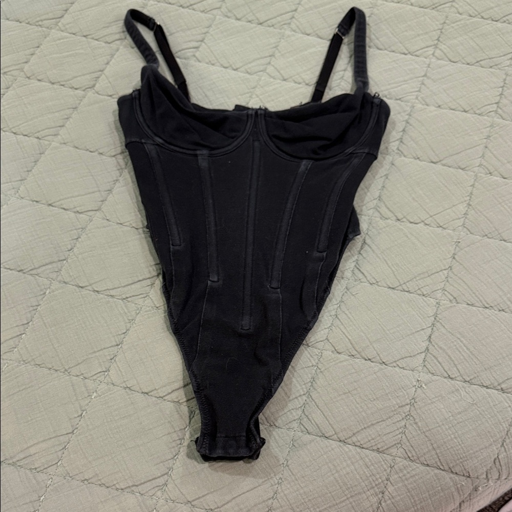 SKIMS Black Underwire Corset Bodysuit